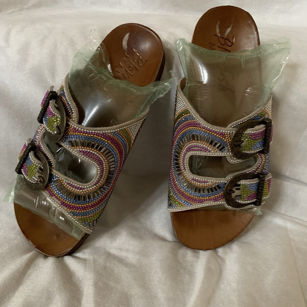 Blowfish Malibu Multicolor Embellished Cork Slide Sandals with Straps SZ- 7.5M